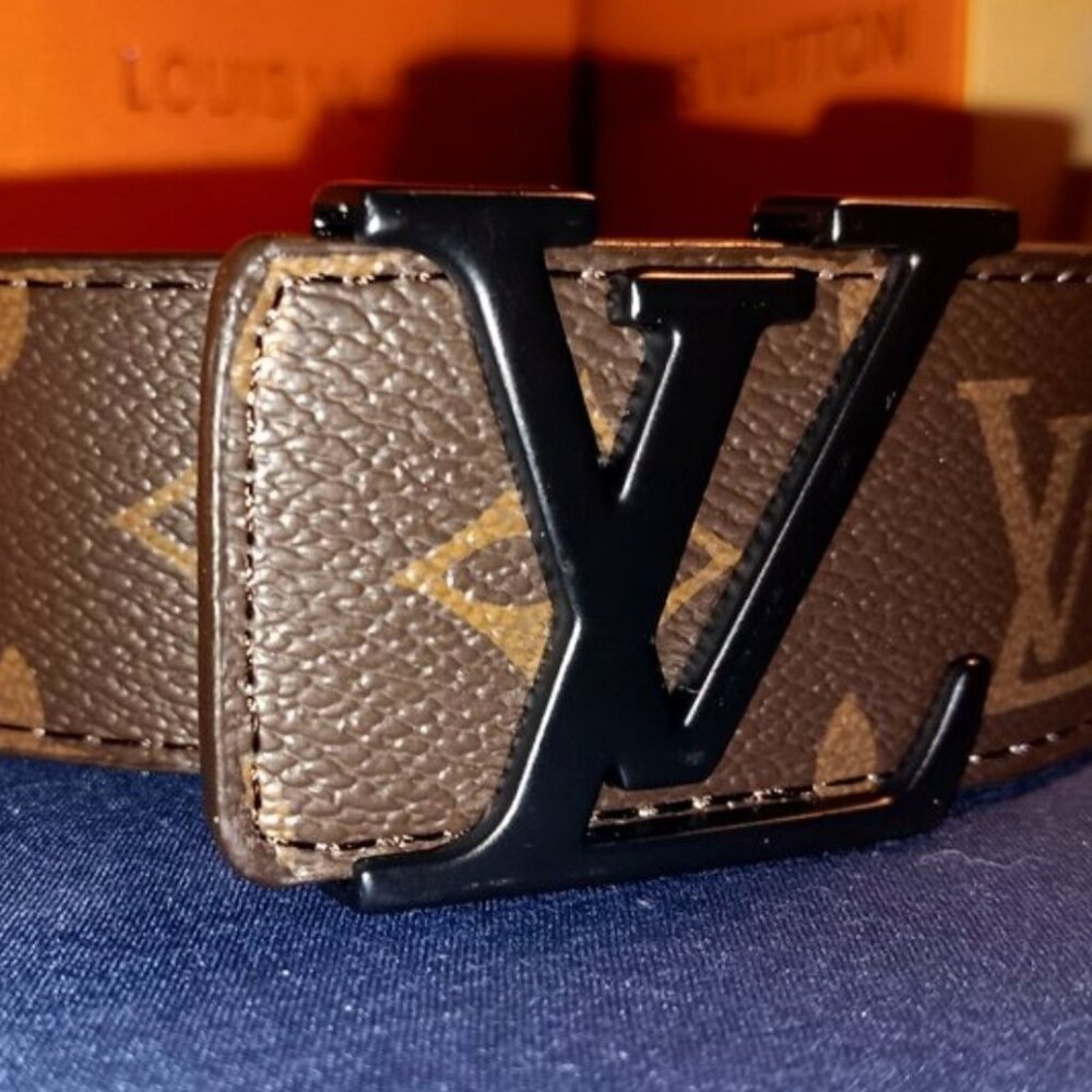 Louis Vuitton (GOLD) (BLACK) (SILVER) 33-35 Size Monogram Leather Belt & BOX - Picture 4 of 12